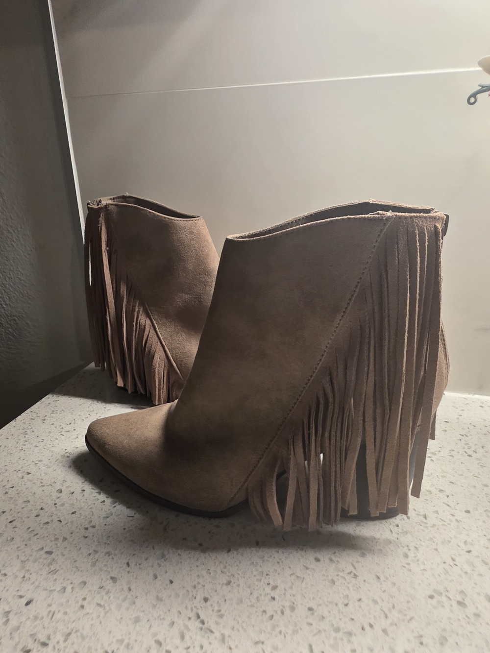 Candie's Taupe Fringe Suede Ankle Booties